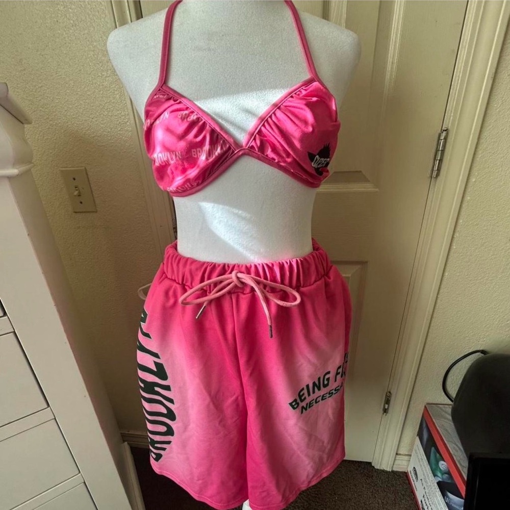 SHEIN Vibrant Pink Halter Top and Shorts Set